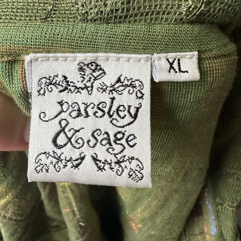 PARSLEY & SAGE Green Patchwork Lace Rainbow Lagenlook Arsty Button Down Size XL - Picture 8 of 9